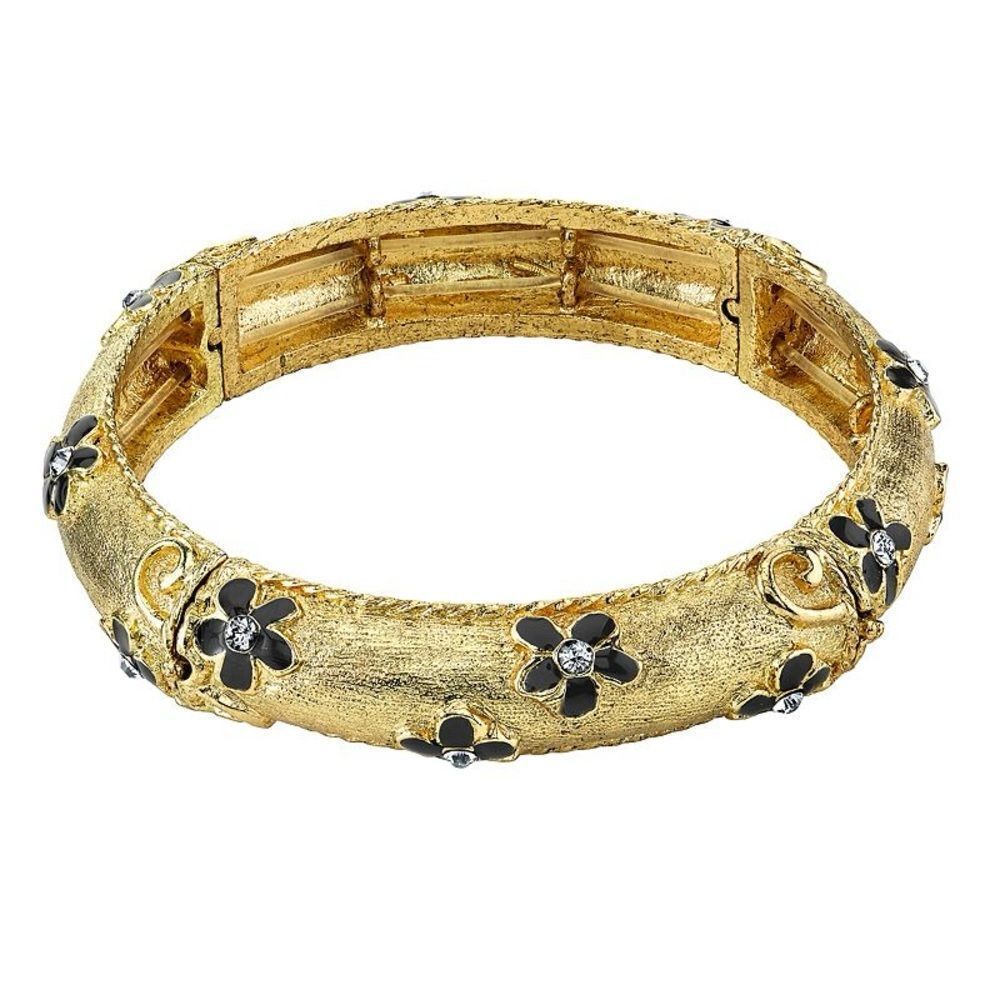2028 Elegant Gold Floral Bangle Bracelet
